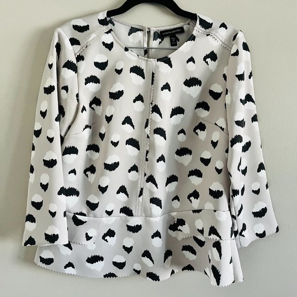 Banana Republic Silver Relaxed Peplum Blouse with Irregular Black & White Dots - Picture 4 of 10